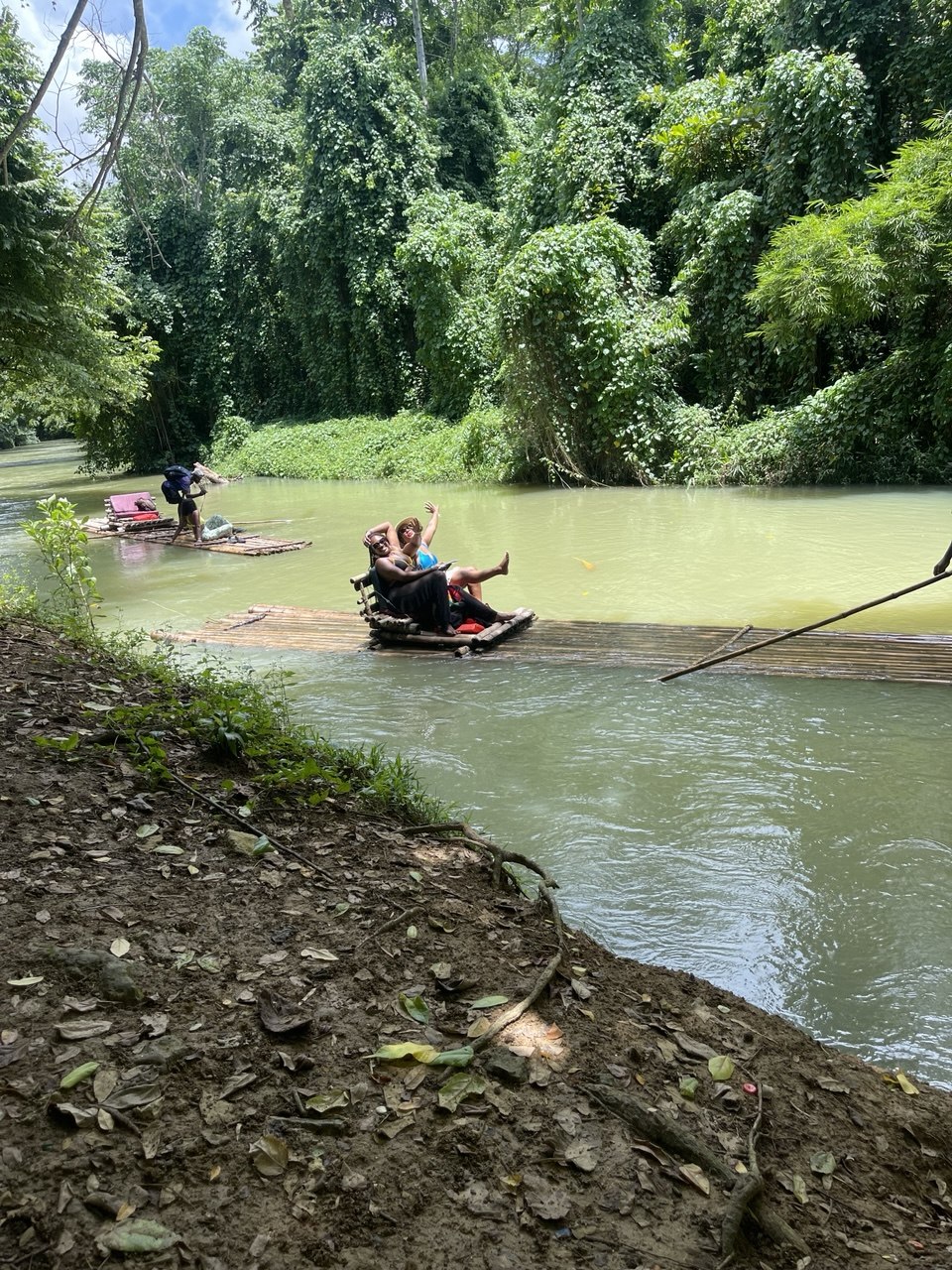 Relaxing on bamboo raft